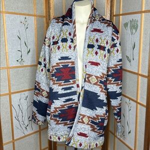 Canada Weather Gear Aztec Print Sherpa Lined Fleece Cardigan L Multicolored